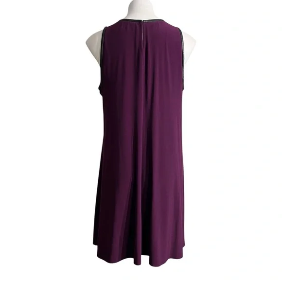 Lauren Ralph Lauren dress 14 Purple A-Line faux leather trim knee length office - Picture 4 of 6